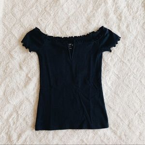 Aeropostale Navy Off the Shoulder Ruffle Tee